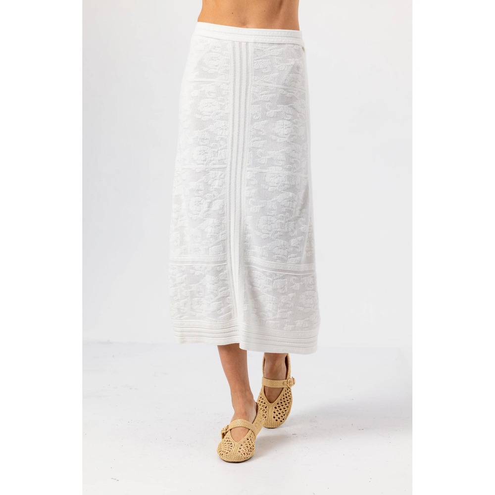 Sundays‎ Zoie Skirt Cream Floral Jacquard Knit Midi Skirt Womens Size XS New